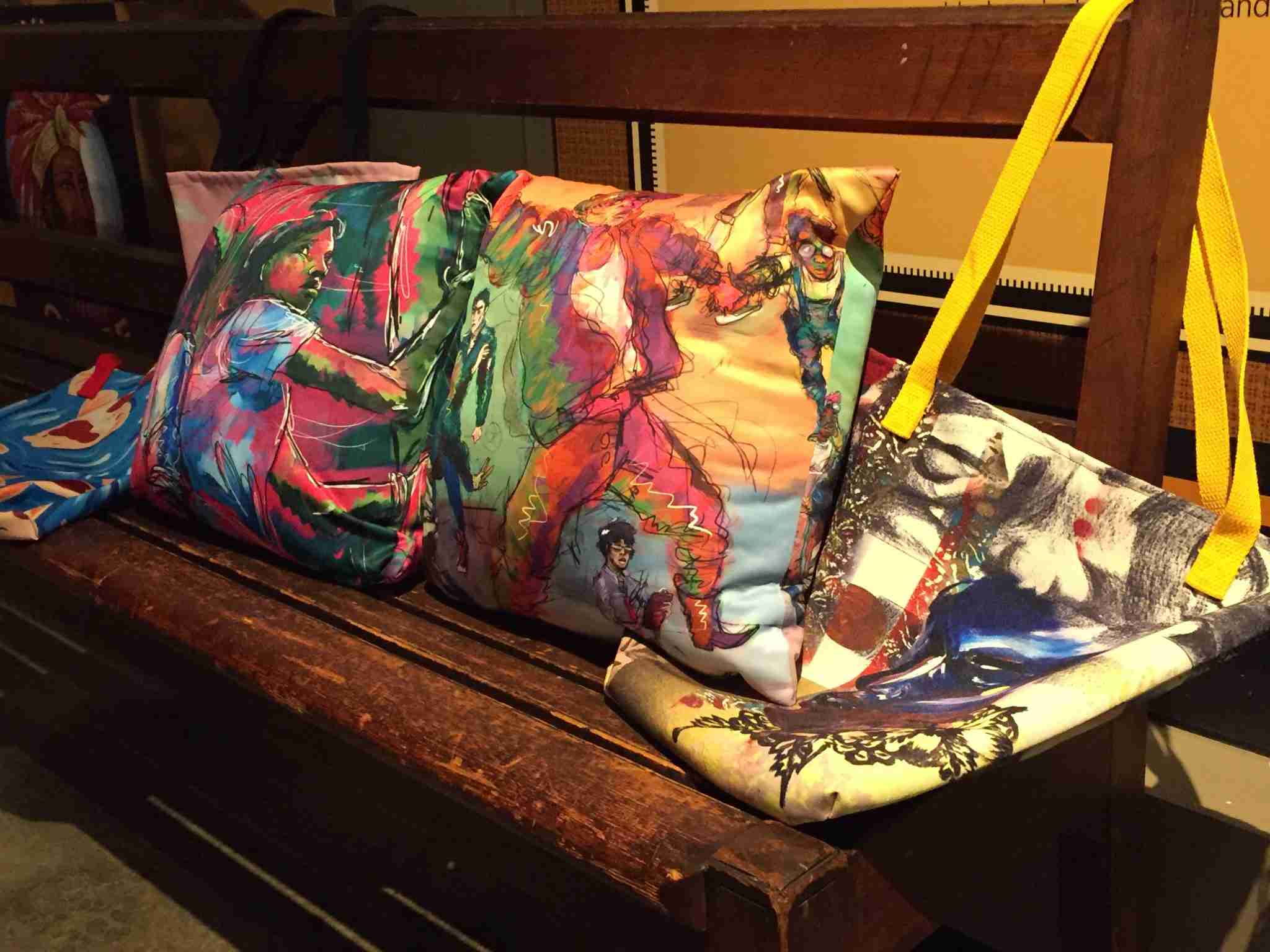 Art pillows and totes by Baltimore Gifted