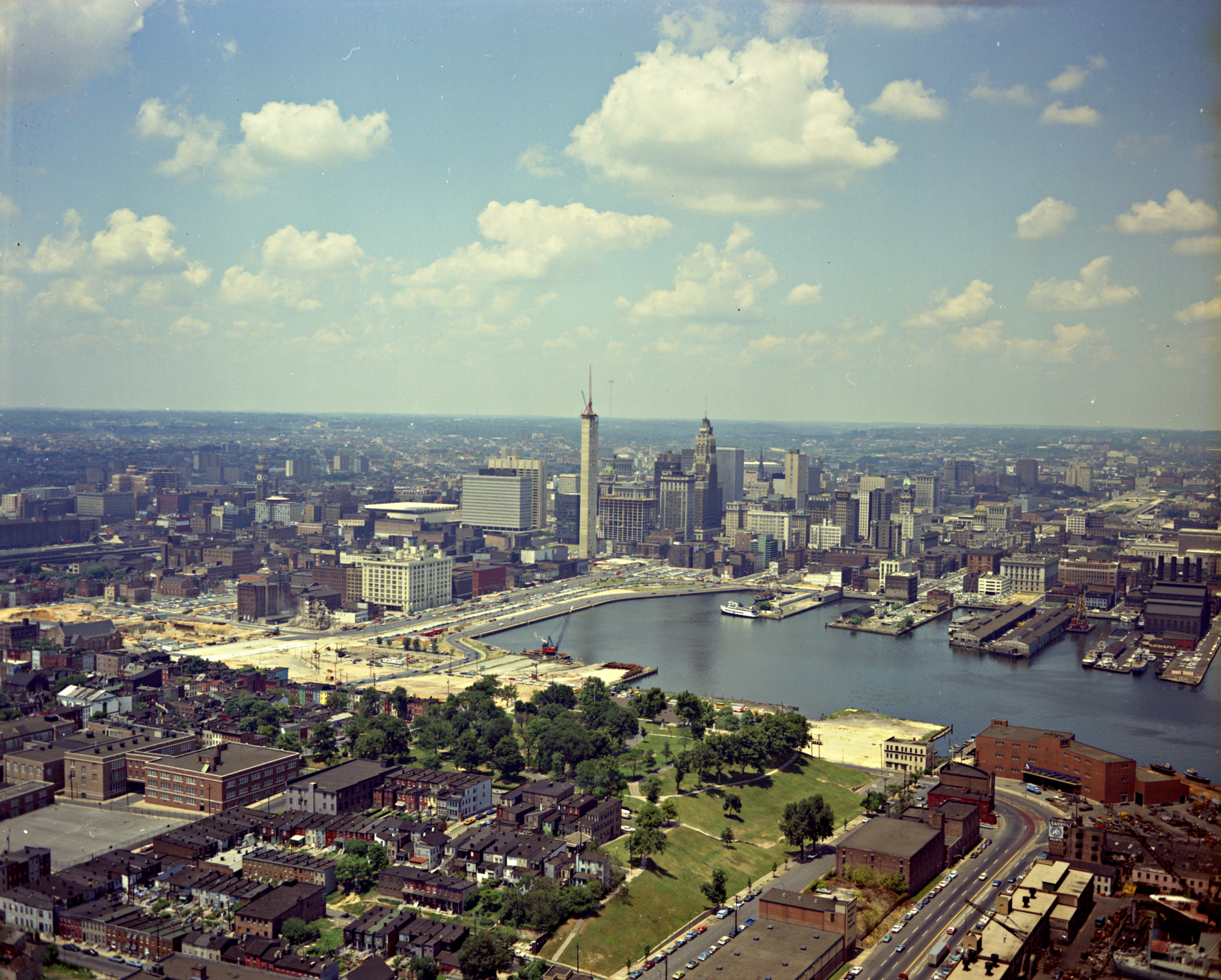 Aerial View of Baltimore City over Federal Hill, 1971